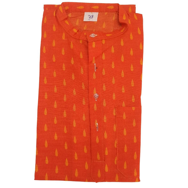 Mens-Boys-Stylish Pure Cotton Blend Knee Length Long Sleeves Kurta In Orange Color