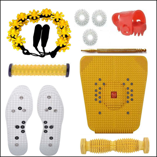 Acupressure Shoes sole, foot mat, jimmy, thumb, magic massager, sujok ring hand roll pyramid all body one combo massagers total-10 items
