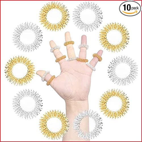 Sujok Ring meridians point pressure with Finger Massage for metal ring, Silver 5 & Golden 5 (Total-10pc)